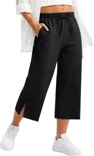 2025 Hot New Capri Pants for Women Mid-Thigh Length Loose Fit Straight Leg Slit Shorts Boho Vacation Outfits
