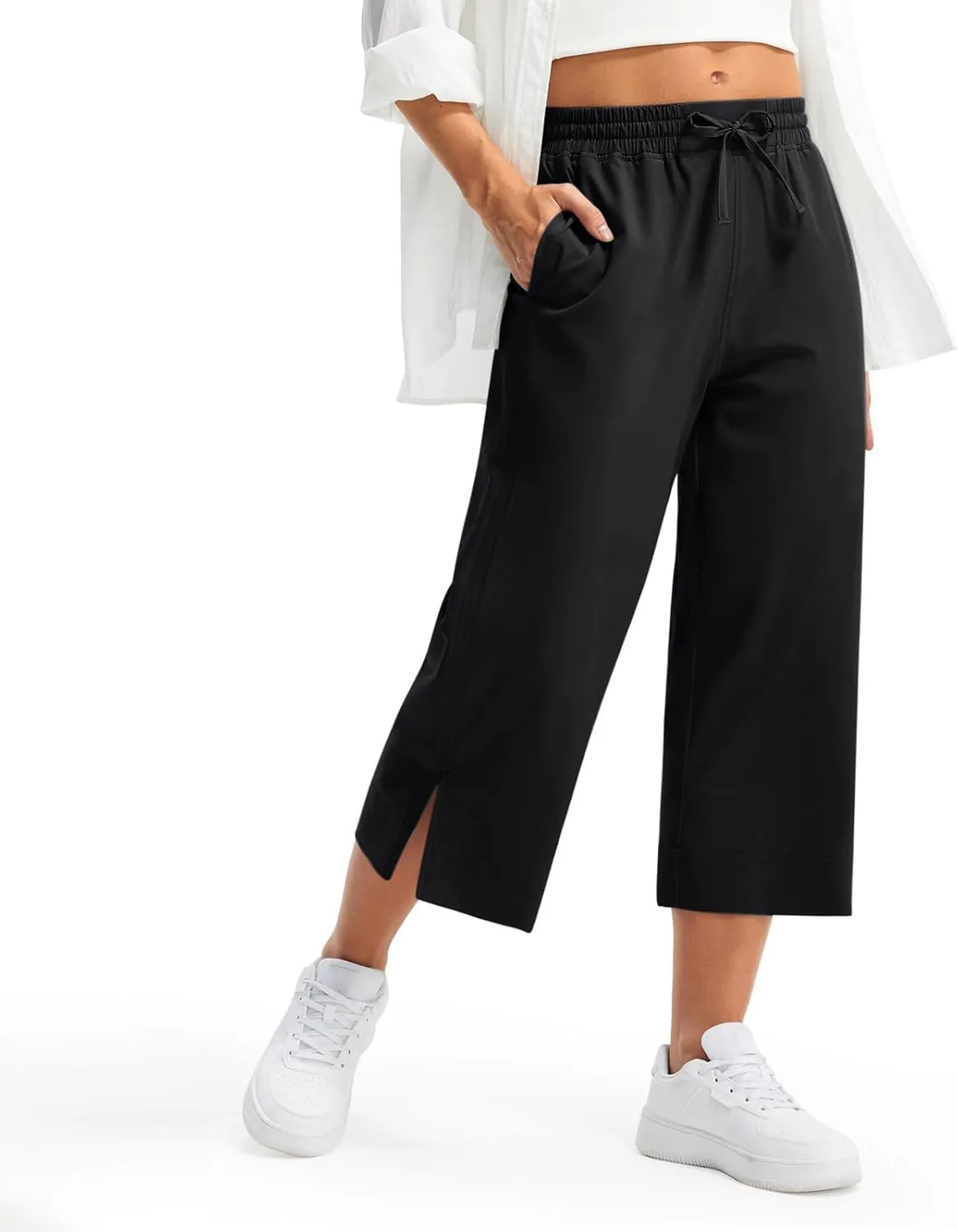 2025 Hot New Capri Pants for Women Mid-Thigh Length Loose Fit Straight Leg Slit Shorts Boho Vacation Outfits
