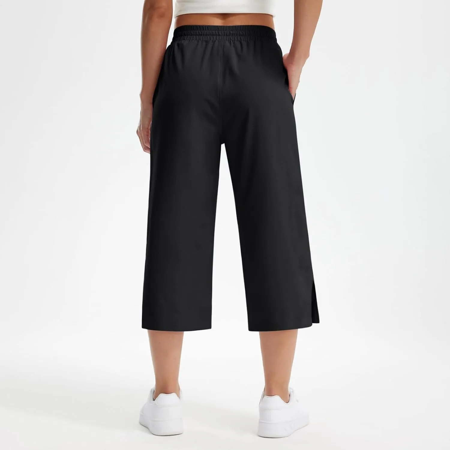 2025 Hot New Capri Pants for Women Mid-Thigh Length Loose Fit Straight Leg Slit Shorts Boho Vacation Outfits