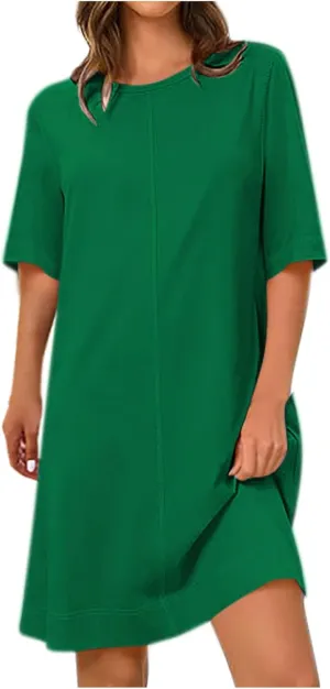 2025 Women's Casual Sundress Spring and Summer Loose T Shirt Dress Solid Half Sleeve Knee Length Shift Dresses