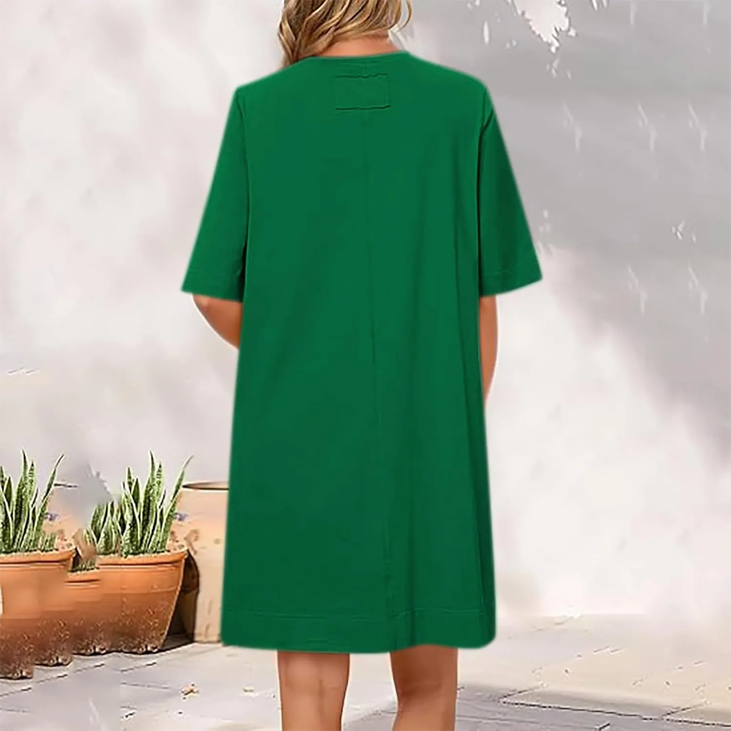 2025 Women's Casual Sundress Spring and Summer Loose T Shirt Dress Solid Half Sleeve Knee Length Shift Dresses