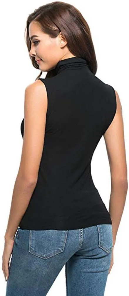 2025 Womens Sleeveless Turtleneck Tops Plus Size Mock High Neck Tank Tops Slim Fitted Undershirt Basic Layer Tees
