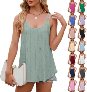 2025 Womens Tank Tops Eyelet Embroidery Sleeveless Camisole Summer Clothes Scoop Neck Flowy Shirts