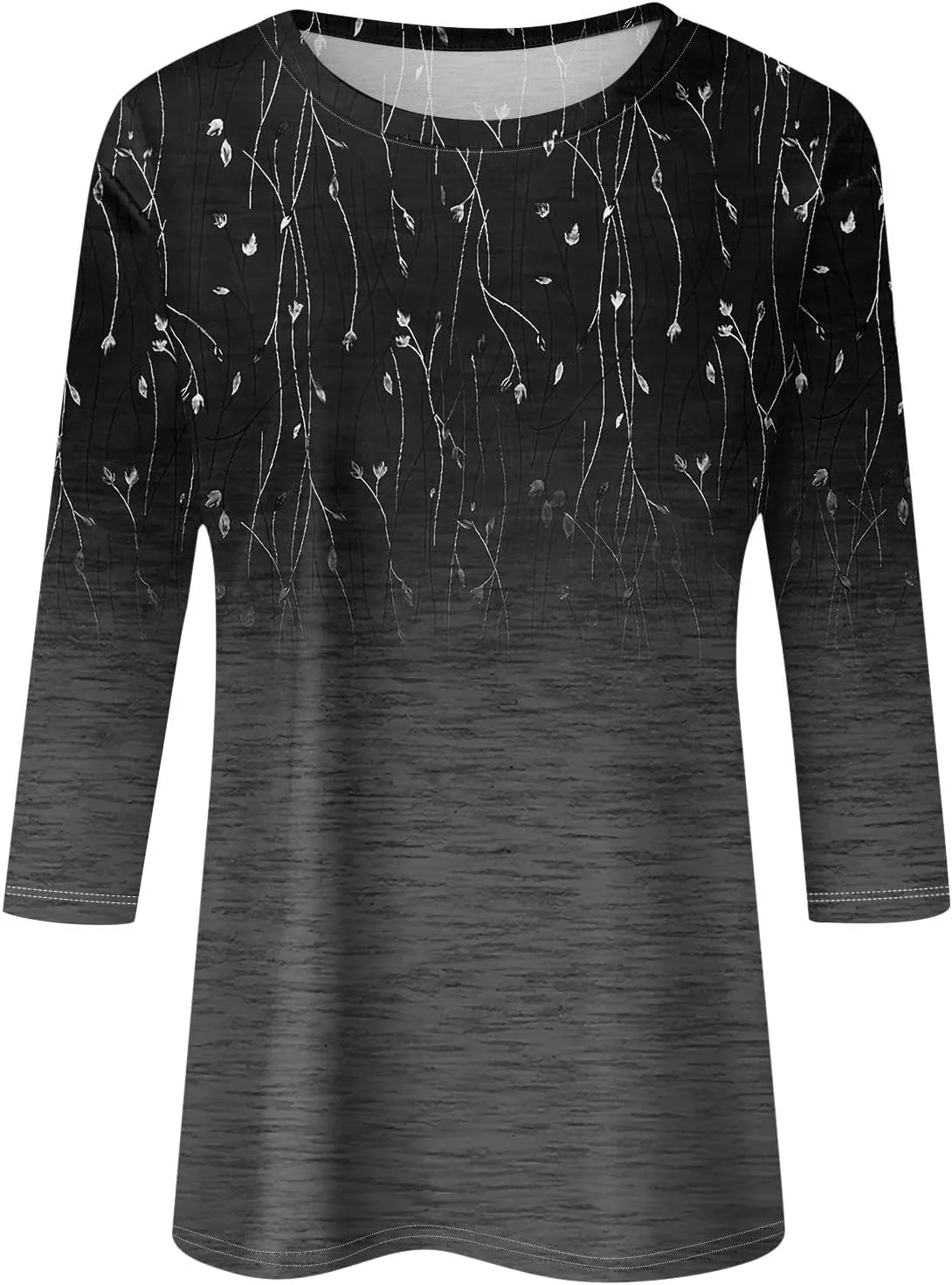 3/4 Length Sleeve Womens Tops Plus Size Spring Tops 2025 Crewneck Floral Graphic T Shirts Loose Fit Tunic Blouses