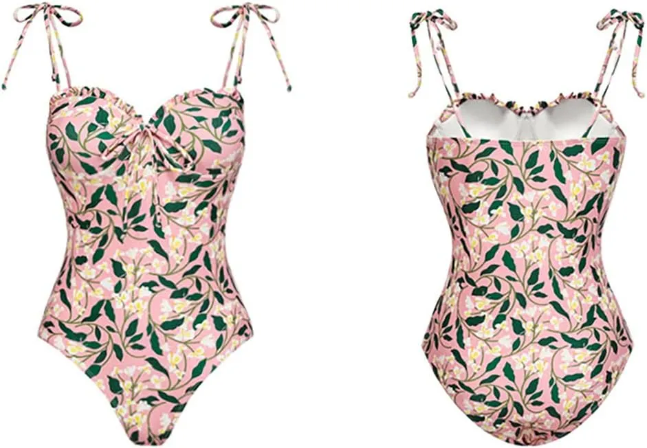 AFAVOM Women's One Piece Swimsuit with Cover up Beach Skirt Sarong Two Piece Floral Printed Monokini Swimsuit Bathing Suit