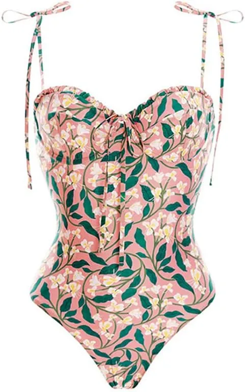 AFAVOM Women's One Piece Swimsuit with Cover up Beach Skirt Sarong Two Piece Floral Printed Monokini Swimsuit Bathing Suit