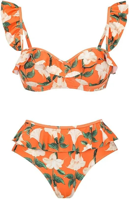 AFAVOM Women's One Piece Swimsuit with Cover up Beach Skirt Sarong Two Piece Floral Printed Monokini Swimsuit Bathing Suit