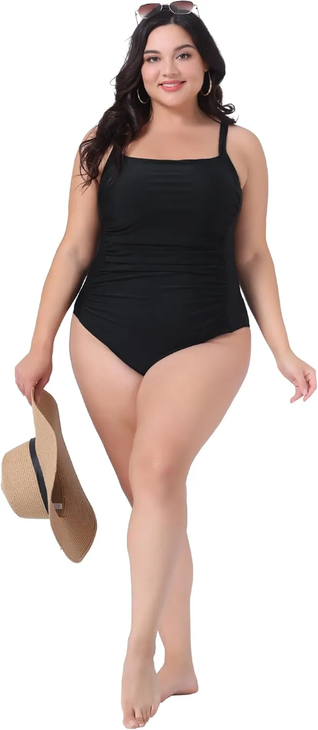 Agnes Orinda Women's Plus Size One Piece Swimsuit Padded Athletic Tummy Control Ruched Bathing Suit Swimwear