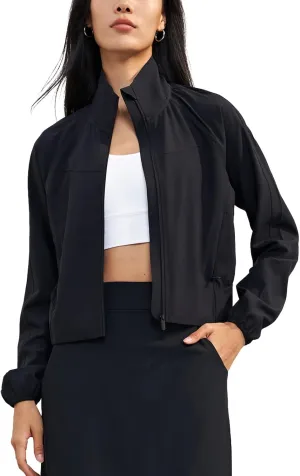 altiland Women's Athletic Running Yoga Track Zip Up Cropped Jackets UPF 50  Sun Protection Long Sleeve Workout Cooling Shirts