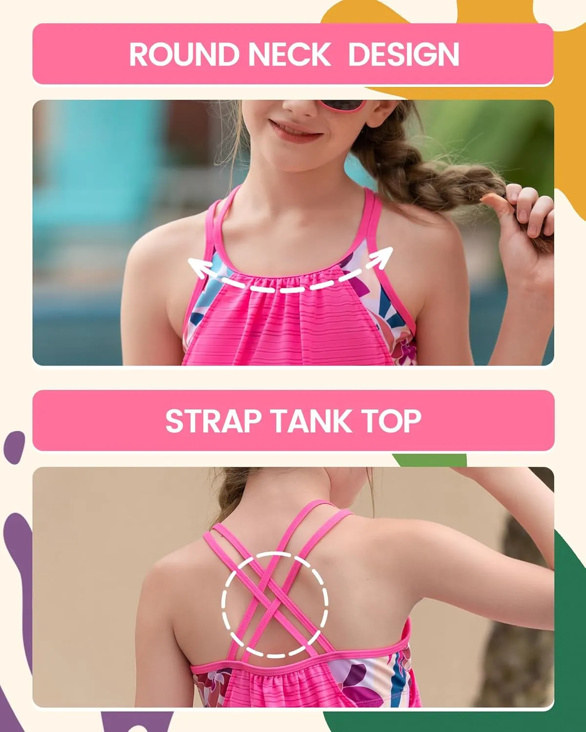 Angel season Girls Girls Tankini Swimsuit Two Piece Tankinis for Tween Bathing Suit Juniors Modest Swimwear with UPF 50 