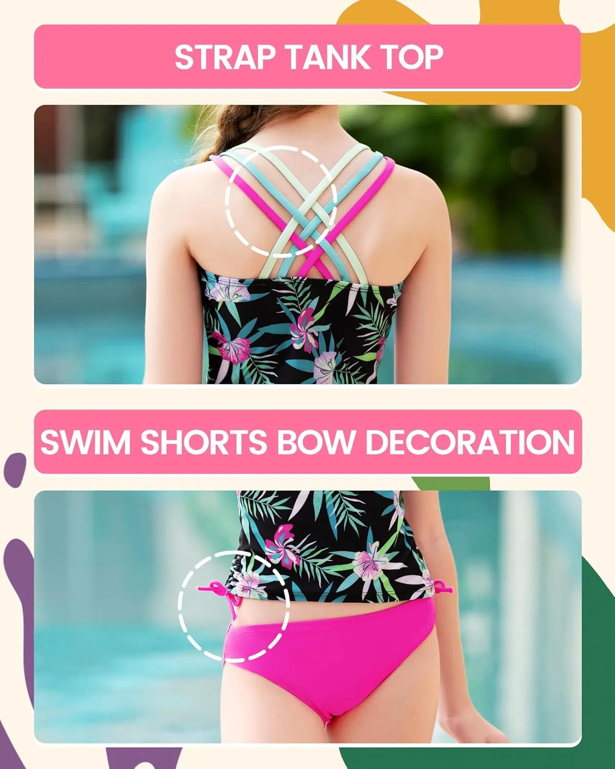 Angel season Girls Girls Tankini Swimsuit Two Piece Tankinis for Tween Bathing Suit Juniors Modest Swimwear with UPF 50 