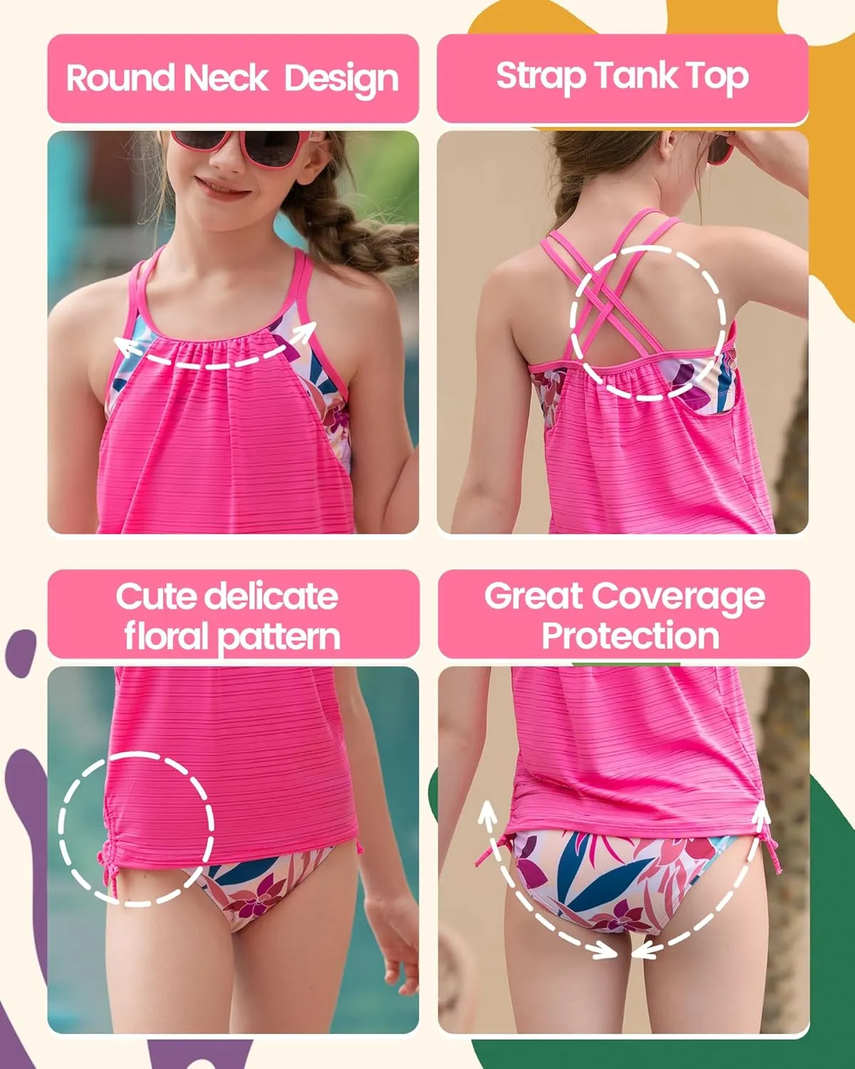 Angel season Girls Girls Tankini Swimsuit Two Piece Tankinis for Tween Bathing Suit Juniors Modest Swimwear with UPF 50 