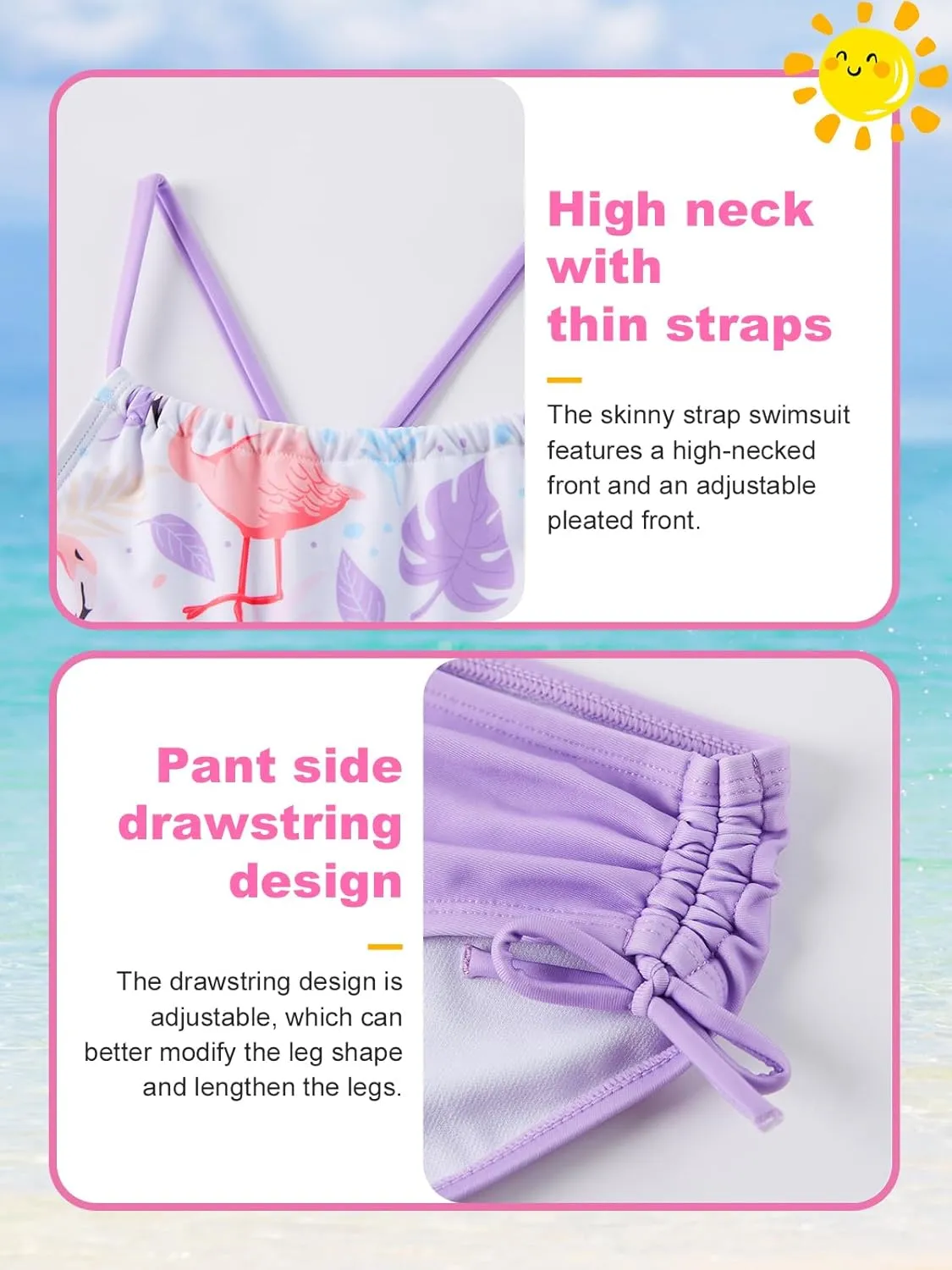 Angel season Girls Swimsuit Bikini Set Two Piece Tankini Bathing Suit Teens High Waisted Beach Swimwear Cute Size 7-14