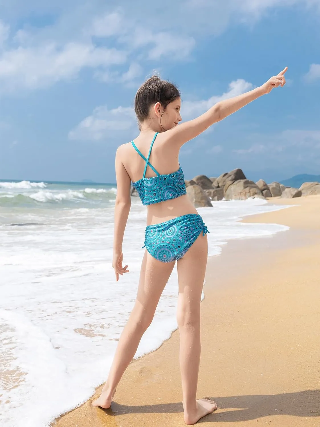 Angel season Girls Swimsuit Bikini Set Two Piece Tankini Bathing Suit Teens High Waisted Beach Swimwear Cute Size 7-14