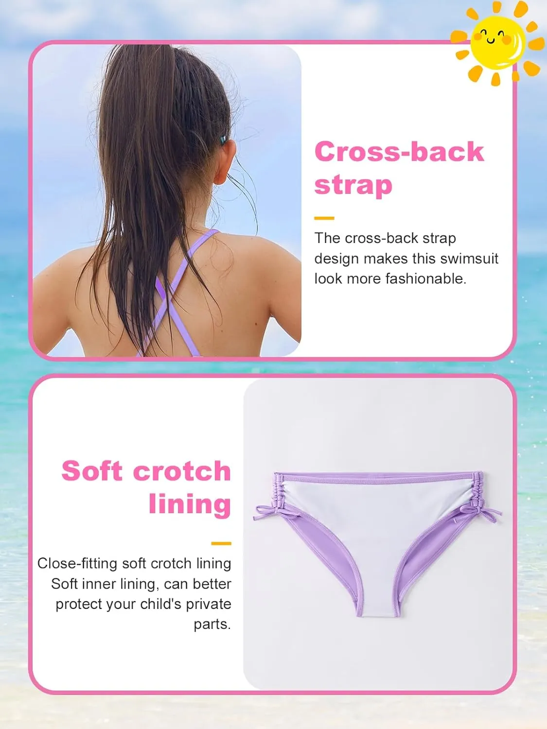 Angel season Girls Swimsuit Bikini Set Two Piece Tankini Bathing Suit Teens High Waisted Beach Swimwear Cute Size 7-14