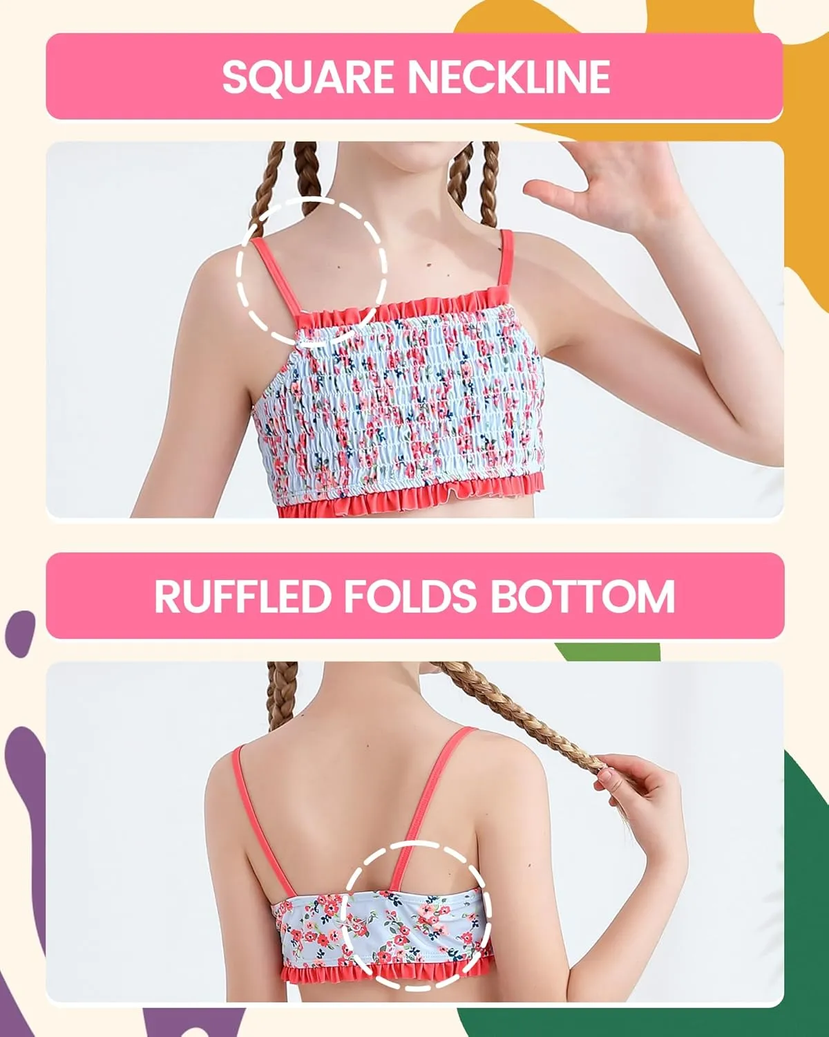 Angel season Girls Swimsuit Bikini Set Two Piece Tankini Bathing Suit Teens High Waisted Beach Swimwear Cute Size 7-14