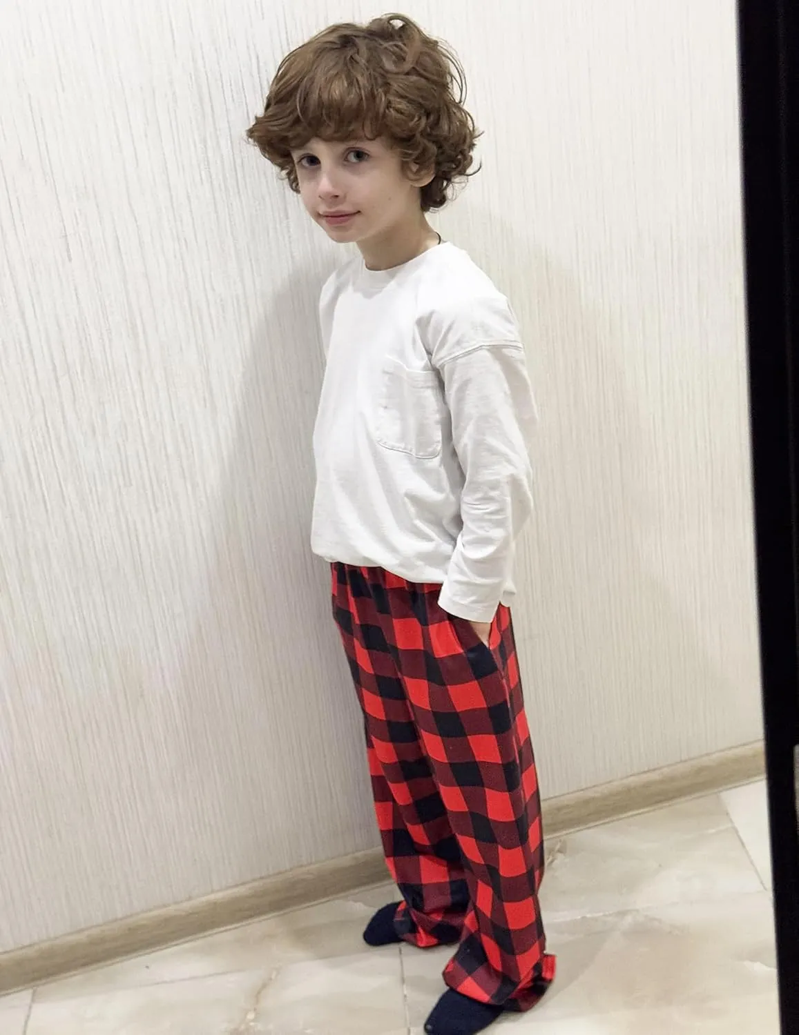 Arshiner Boys Pajama Pants Long Sleep Plaid Pants Soft Lounge Pj Bottoms with Pockets