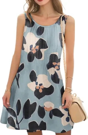 Azeralia Summer Dresses for Women 2025 Loose Beach Vacation Casual Crew Neck Sleeveless Sundresses Tank Dress