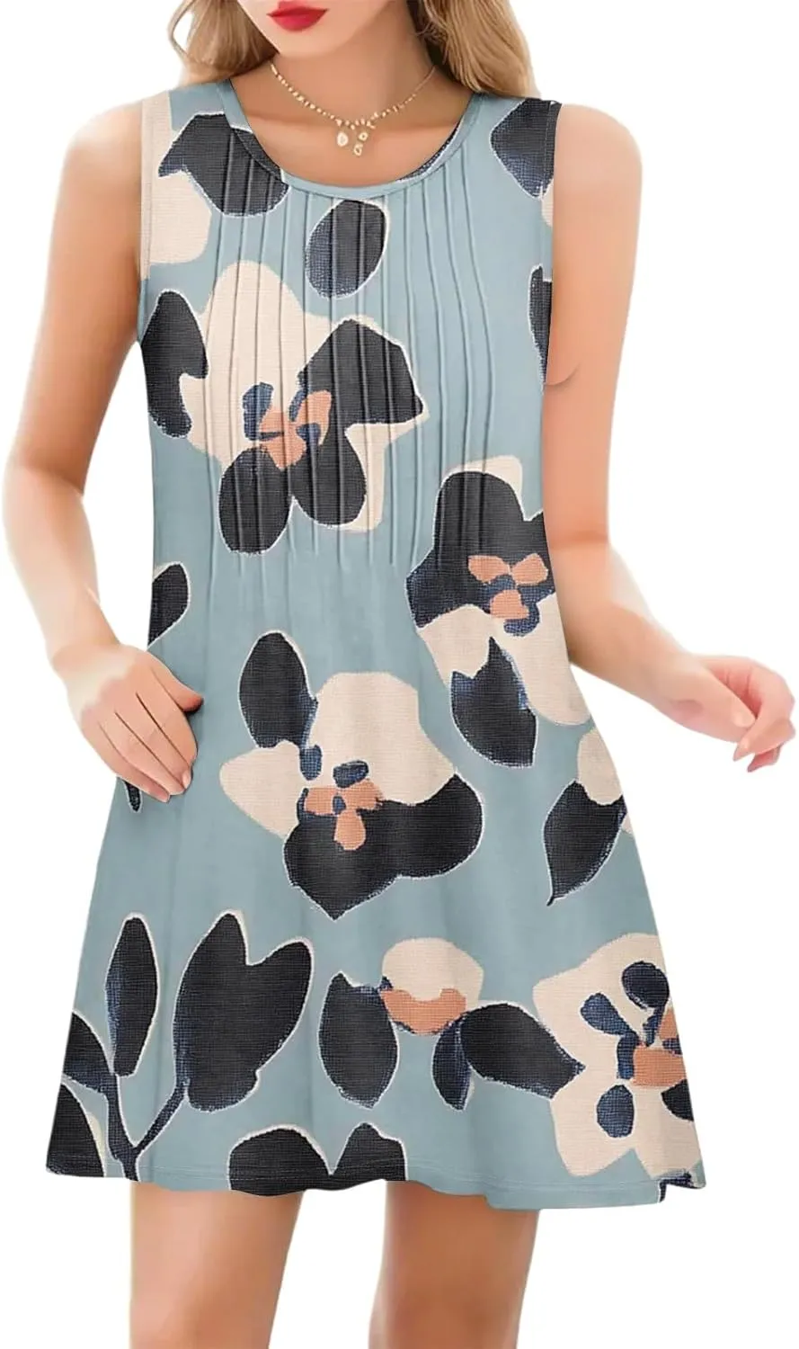 Azeralia Summer Dresses for Women 2025 Loose Beach Vacation Casual Crew Neck Sleeveless Sundresses Tank Dress