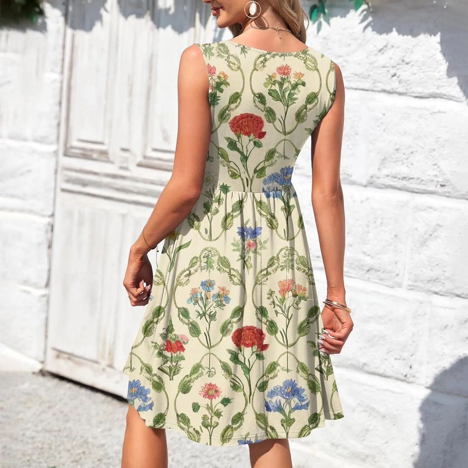 Azeralia Women's Summer Boho Sleeveless V-Neck Tank Dresses Casual Loose Flowy Midi Dress Beach Party Sundress