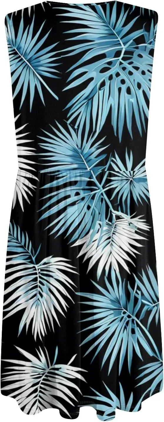 Azeralia Women's Summer Dresses V-Neck Sleeveless Boho Sundress Casual Loose Flowy Midi Dress Beach Printed Tank Dress