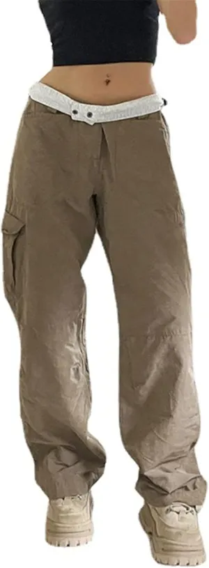 Baggy Cargo for Women Low Waist Cargo Pants Sweatpants Drawstring Loose Pocket Jogger Trousers Hippie Punk Streetwear
