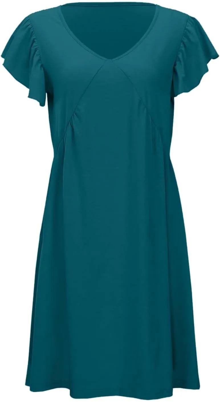 Beach Vacation Dress for Women Cute Elegant Ruffle Cap Sleeveless V Neck Business Work Dress Homecoming Swim Coverups