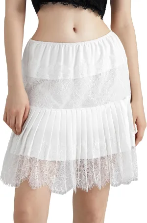 Beeuthios Women Y2k Lace Mini Skirt Low Waist Pleated Ruffle Half Slip Skirt Layered Flowy Short Underskirt