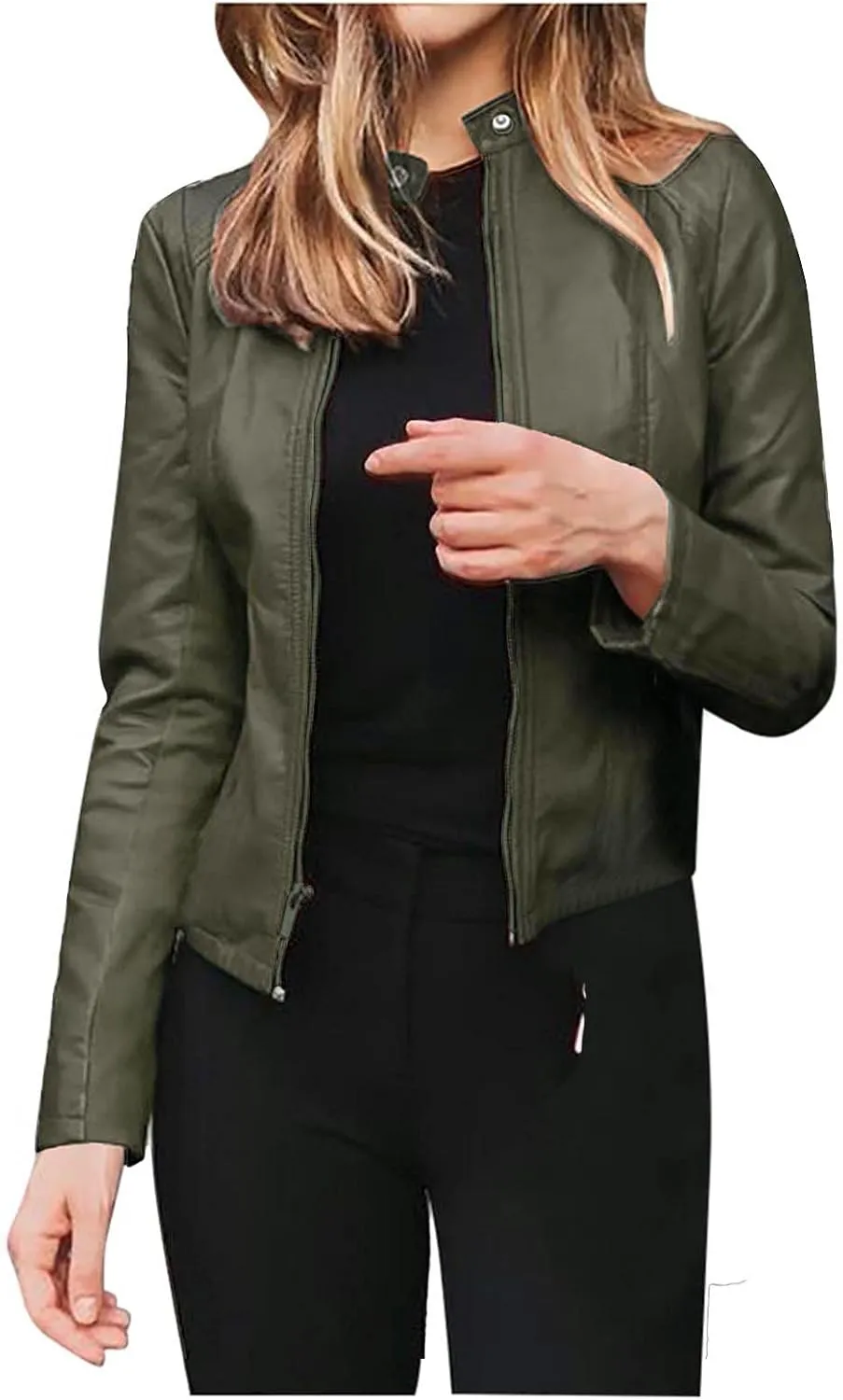 Black Faux Leather Jackets for Women Motorcycle PU Moto Biker Outwear Coat