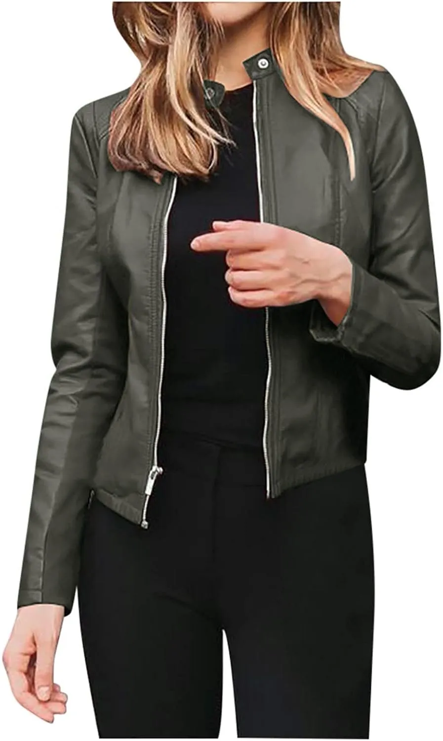 Black Faux Leather Jackets for Women Motorcycle PU Moto Biker Outwear Coat