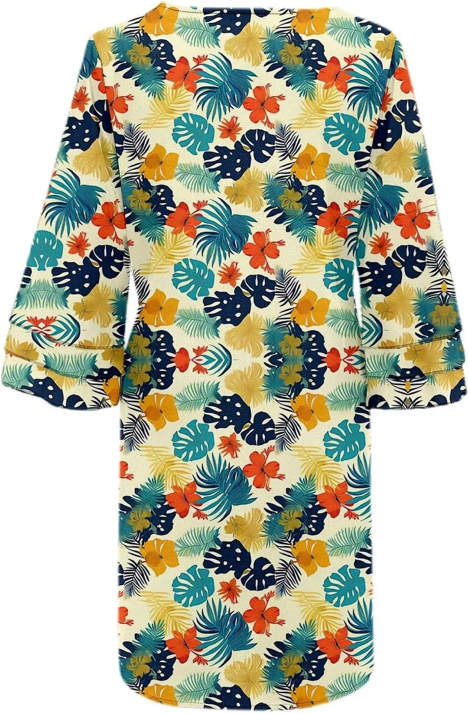 Boho Floral Mini Dress for Women | V Neck 3/4 Bell Sleeve Summer Dress, Flowy Loose Beach Dresses with Casual Chic Style