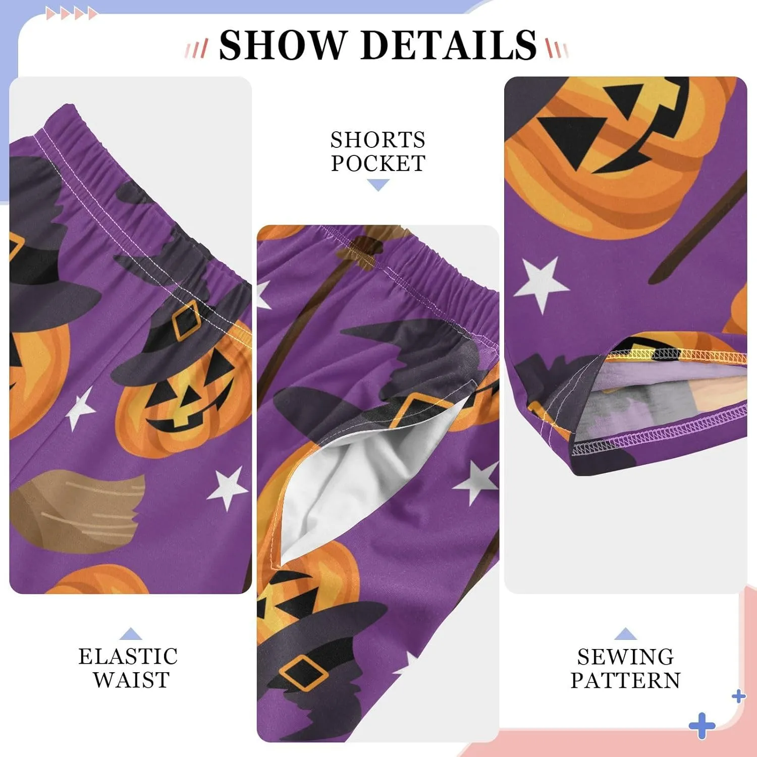 Boys' Pants Halloween Cute Pumpkin Broom Long Bottoms Witches Hat White Stars Jogger Pants Elastic Waist Trousers Pockets S