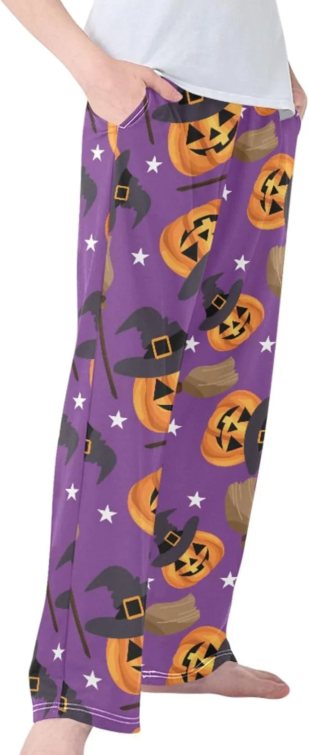 Boys' Pants Halloween Cute Pumpkin Broom Long Bottoms Witches Hat White Stars Jogger Pants Elastic Waist Trousers Pockets S