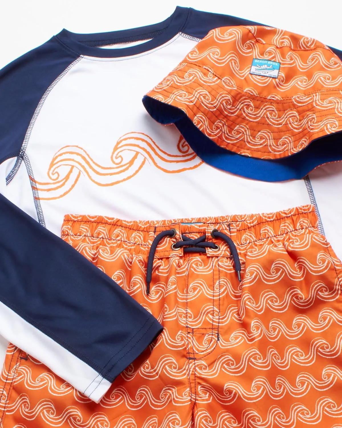 Boys' Rash Guard Swimwear Set - 3 Piece UPF 50  Long Sleeve Rash Guard Shirt, Bathing Suit, Reversible Bucket Hat (5-14)