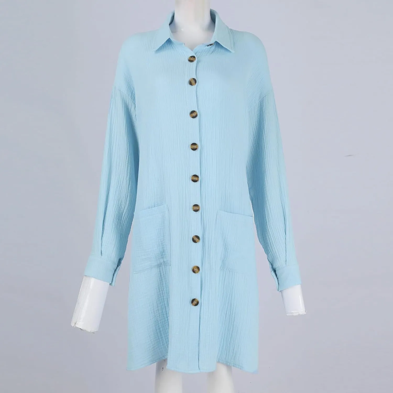 Button Down Shirt Dress for Women Summer Loose Tunic Shirt Dresses Short Sleeve Beach Cover Up Dress with Pockets