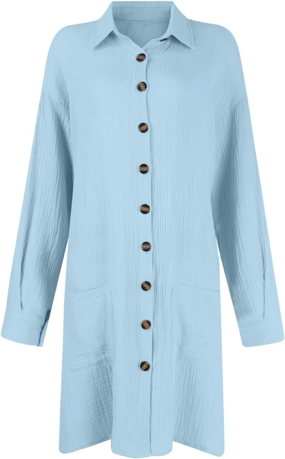 Button Down Shirt Dress for Women Summer Loose Tunic Shirt Dresses Short Sleeve Beach Cover Up Dress with Pockets