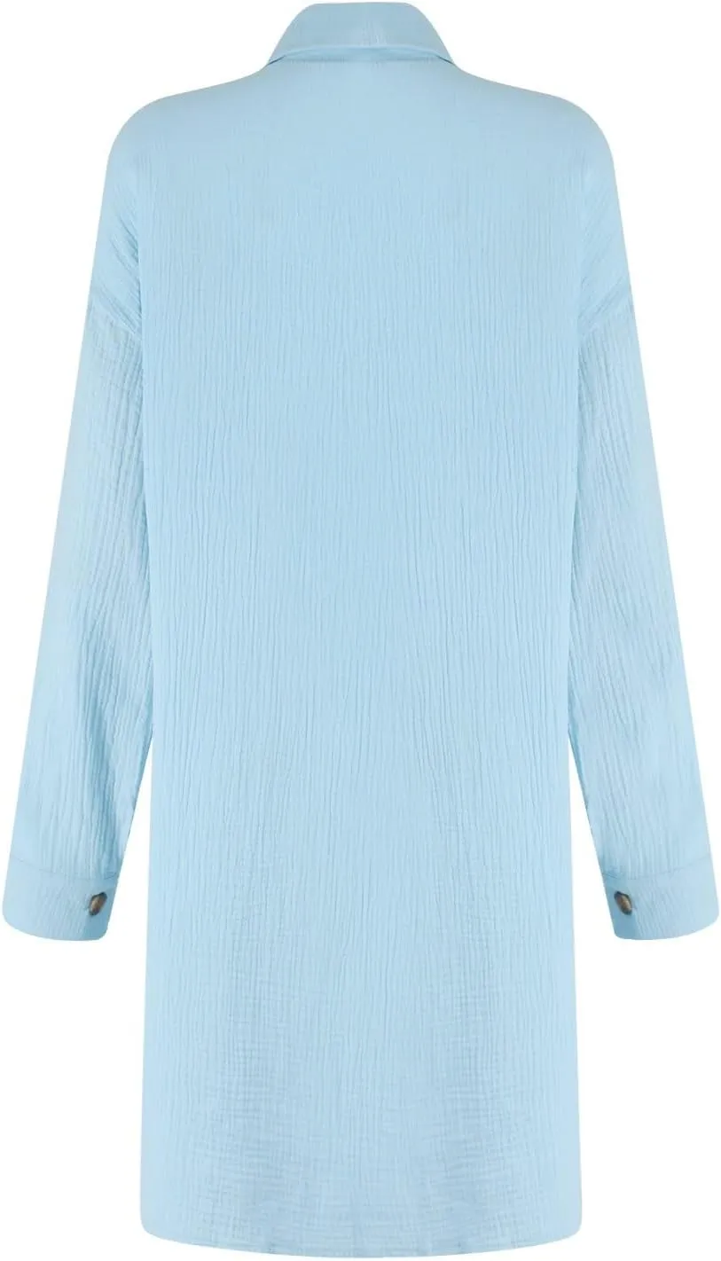 Button Down Shirt Dress for Women Summer Loose Tunic Shirt Dresses Short Sleeve Beach Cover Up Dress with Pockets