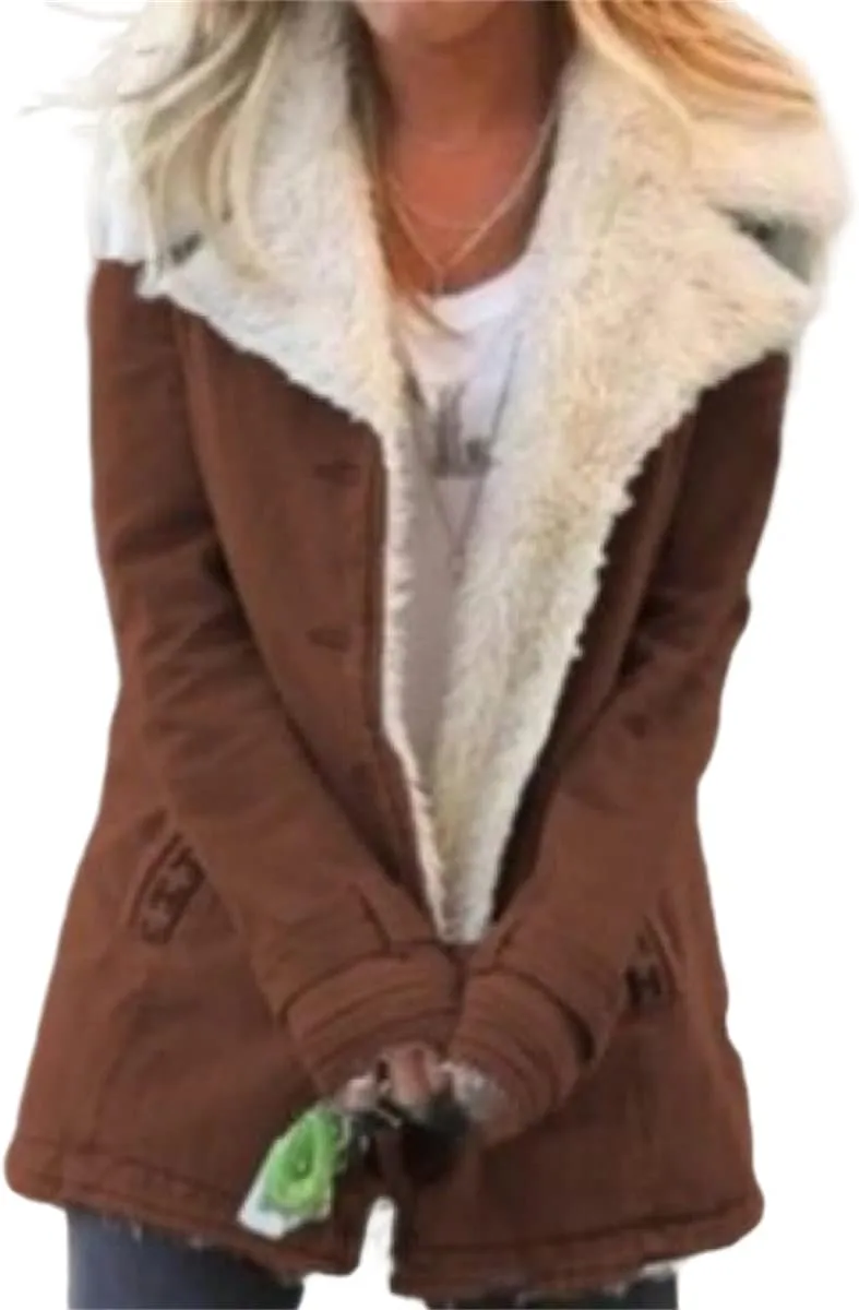 Canbebig Sherpa Jean Jacket Women Plus Size Winter Warm Fleece Lined Denim Coats Lapel Thicker Faux Fur Outerwear with Pocket