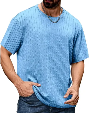 Casual Crewneck T Shirts for Men Classic Jacquard Athletic Tee Fashion Slim Fit Basic Tee Outdoor Hiking Travel Tops