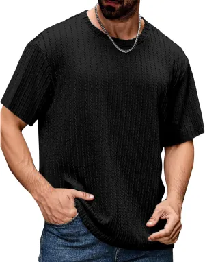 Casual Crewneck T Shirts for Men Classic Jacquard Athletic Tee Fashion Slim Fit Basic Tee Outdoor Hiking Travel Tops