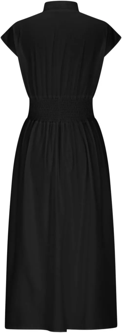Casual Dresses for Women 2025 Summer Beach Sundress Cap Sleeve V Neck Zip Front Flowy Slit Midi Dress with Pocket