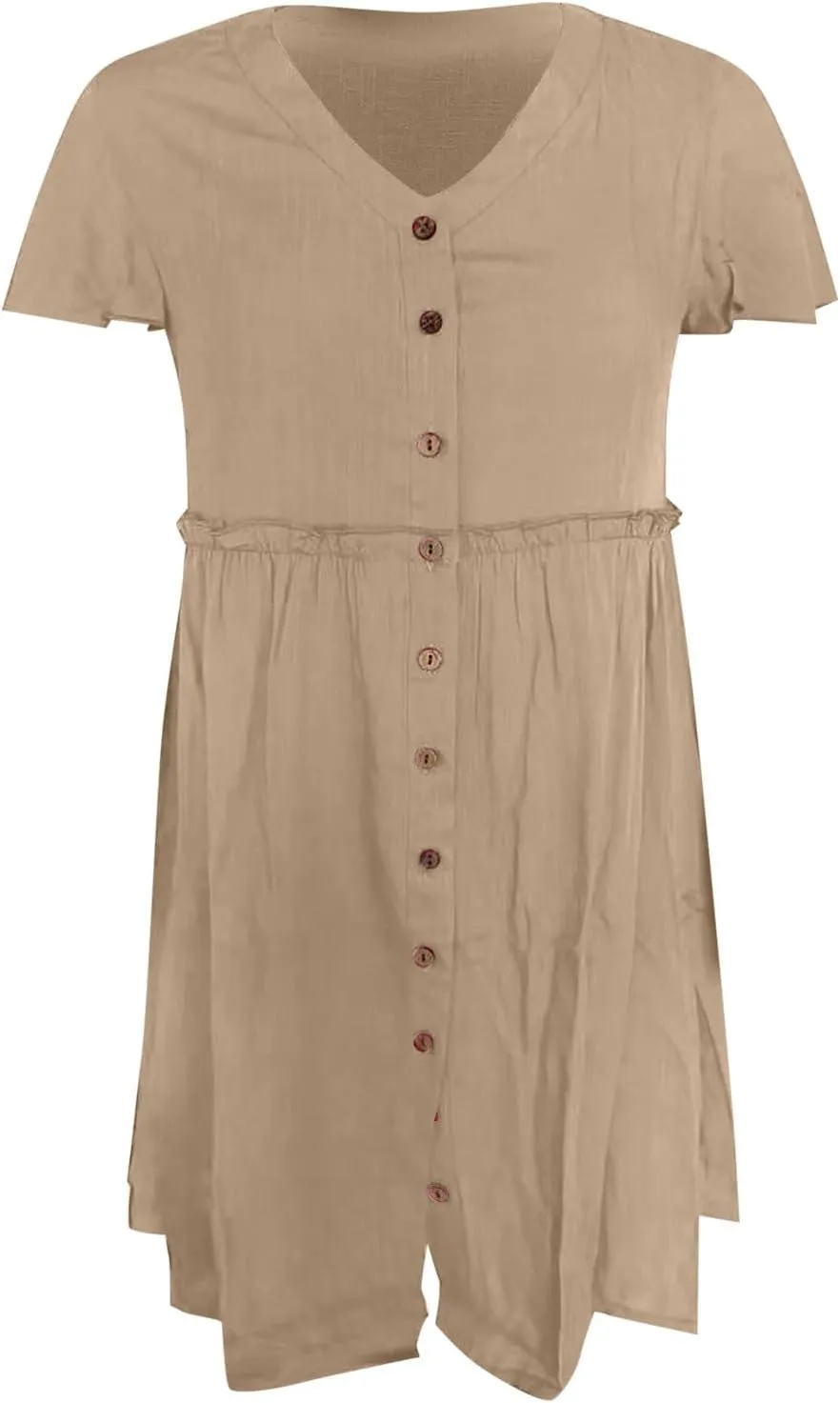 Casual Dresses for Women Comfy Solid Cotton Button V Neck Short Flutter Sleeve Pleated T Shirt Dress Fashion Hawaii Outfits