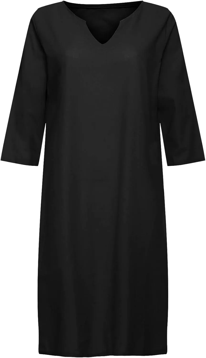 Casual Dresses for Women Cotton Linen V-Neck Half Sleeve Short Summer Dresses Elegant Solid Vintage Womens Dresses
