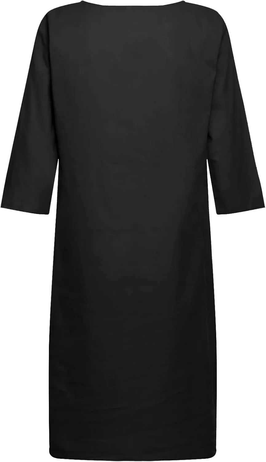 Casual Dresses for Women Cotton Linen V-Neck Half Sleeve Short Summer Dresses Elegant Solid Vintage Womens Dresses