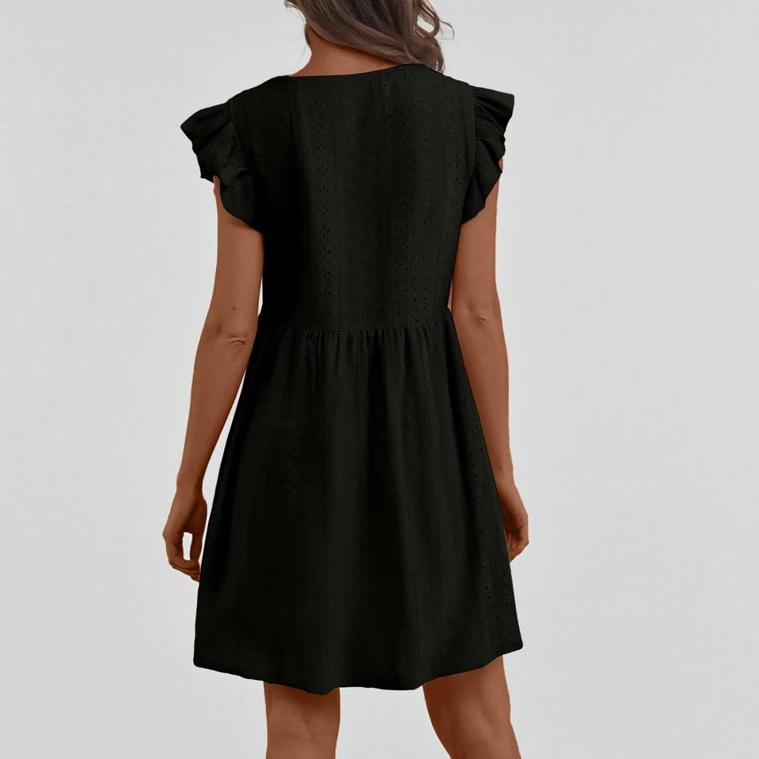 Casual Dresses for Women Ruffle Cap Sleeve Shift Dresses V Neck Short Sleeves Solid Color Flowy Summer Sundresses