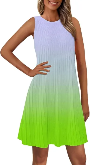 Casual Summer Dresses for Women 2025,Womens Gradient Color Sleeveless Mini Dress Roundneck Baggy Tank A Line Beach Dress
