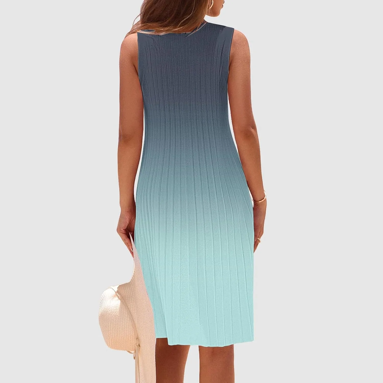 Casual Summer Dresses for Women 2025,Womens Gradient Color Sleeveless Mini Dress Roundneck Baggy Tank A Line Beach Dress