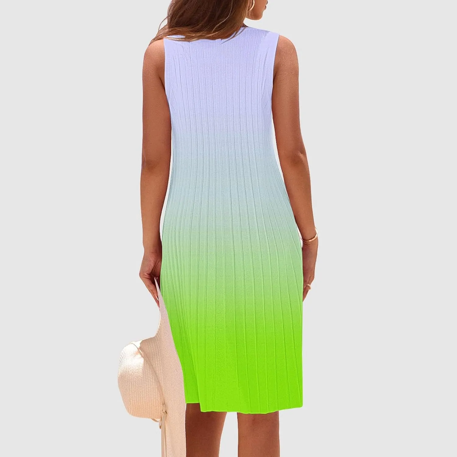 Casual Summer Dresses for Women 2025,Womens Gradient Color Sleeveless Mini Dress Roundneck Baggy Tank A Line Beach Dress