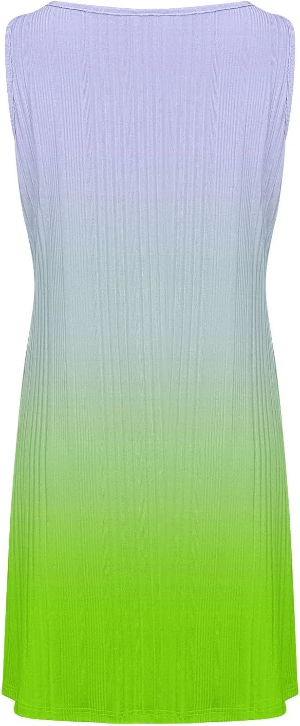 Casual Summer Dresses for Women 2025,Womens Gradient Color Sleeveless Mini Dress Roundneck Baggy Tank A Line Beach Dress