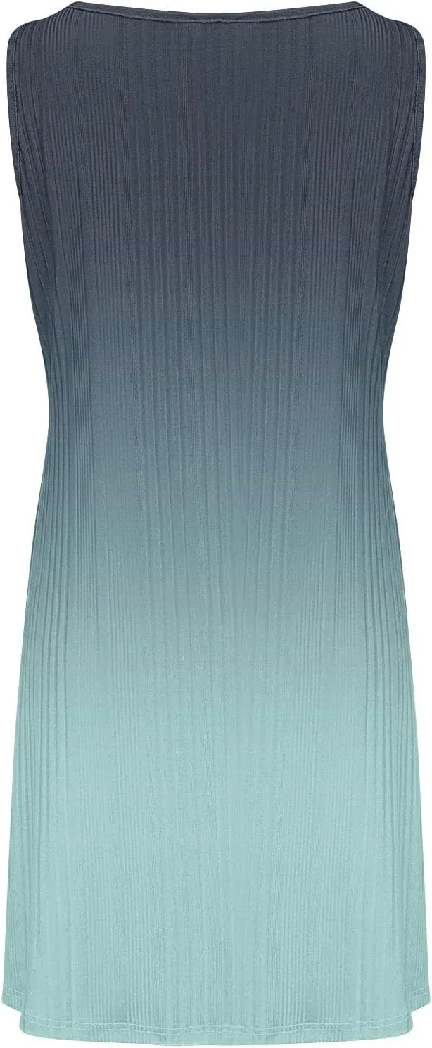 Casual Summer Dresses for Women 2025,Womens Gradient Color Sleeveless Mini Dress Roundneck Baggy Tank A Line Beach Dress